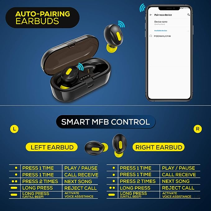 WeCool Moonwalk Mini Earbuds with Magnetic Charging Case IPX5 Wireless Earphones with Digital Battery Indicator for Crisp Sound Bluetooth Earphones for Secure Sports Fit (Yellow) WeCool Moonwalk Mini Earbuds with Magnetic Charging Case IPX5 Wireless Earphones with Digital Battery Indicator for Crisp Sound Bluetooth Earphones for Secure Sports Fit (Yellow)